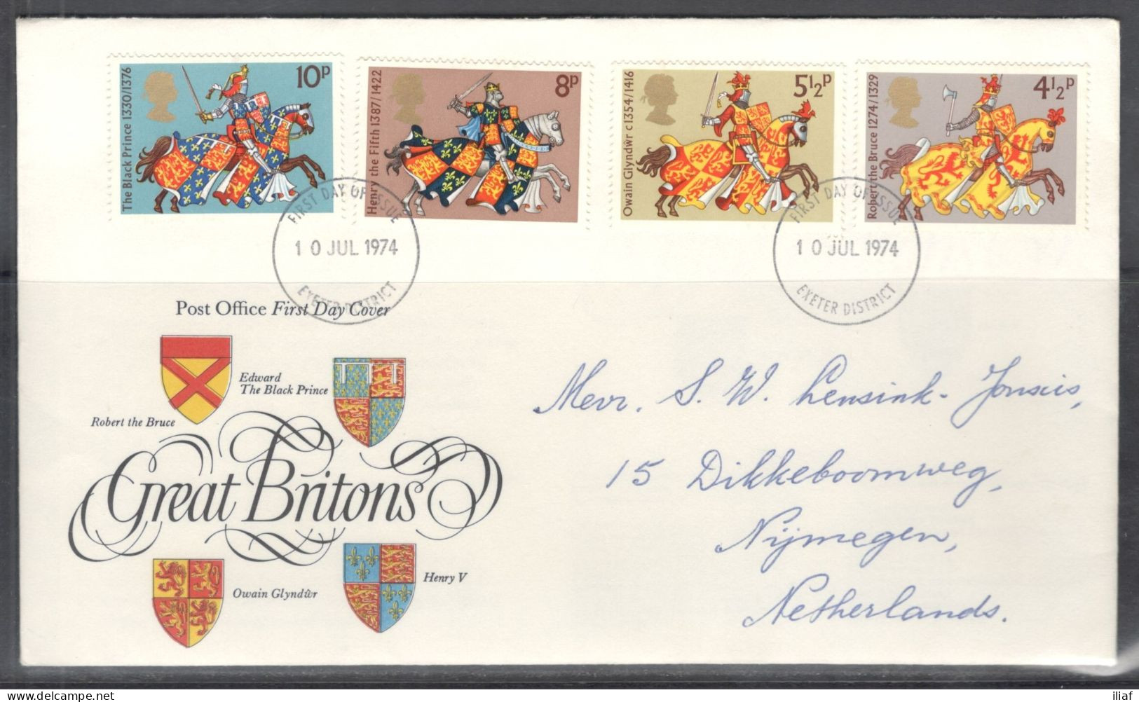 United Kingdom Of Great Britain.  FDC Sc. 724-727.  Medieval Warriors.   FDC Cancellation On FDC Envelope - 1971-1980 Em. Décimales
