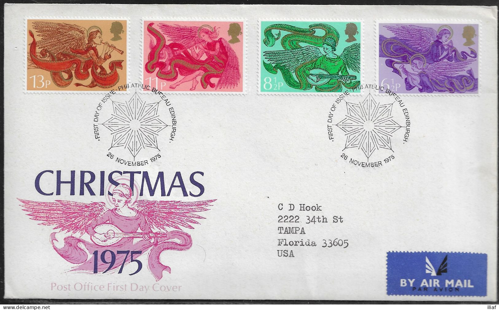 United Kingdom Of Great Britain.  FDC Sc. 758-761.  Christmas 1975 - Angels.  FDC Cancellation On FDC Envelope - 1971-1980 Decimal Issues