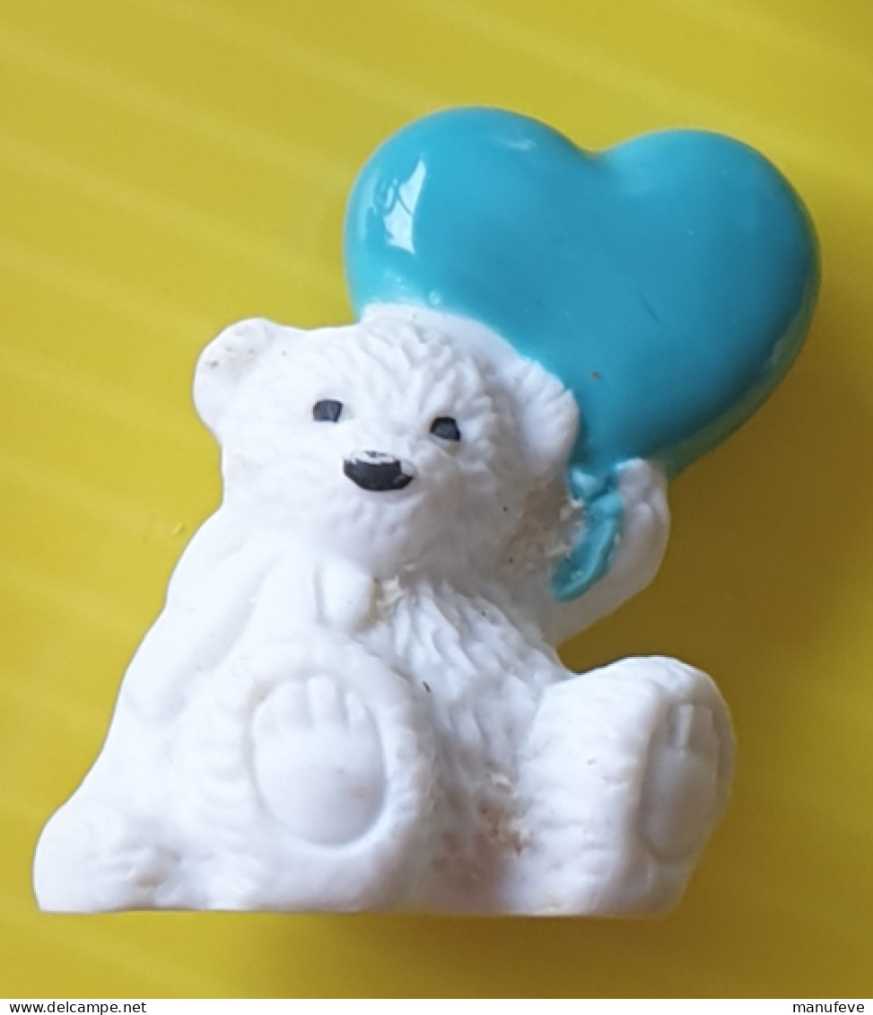 Fève - Ours Blanc Avec Ballon Coeur Bleu - Nounours - Ourson - Animaux