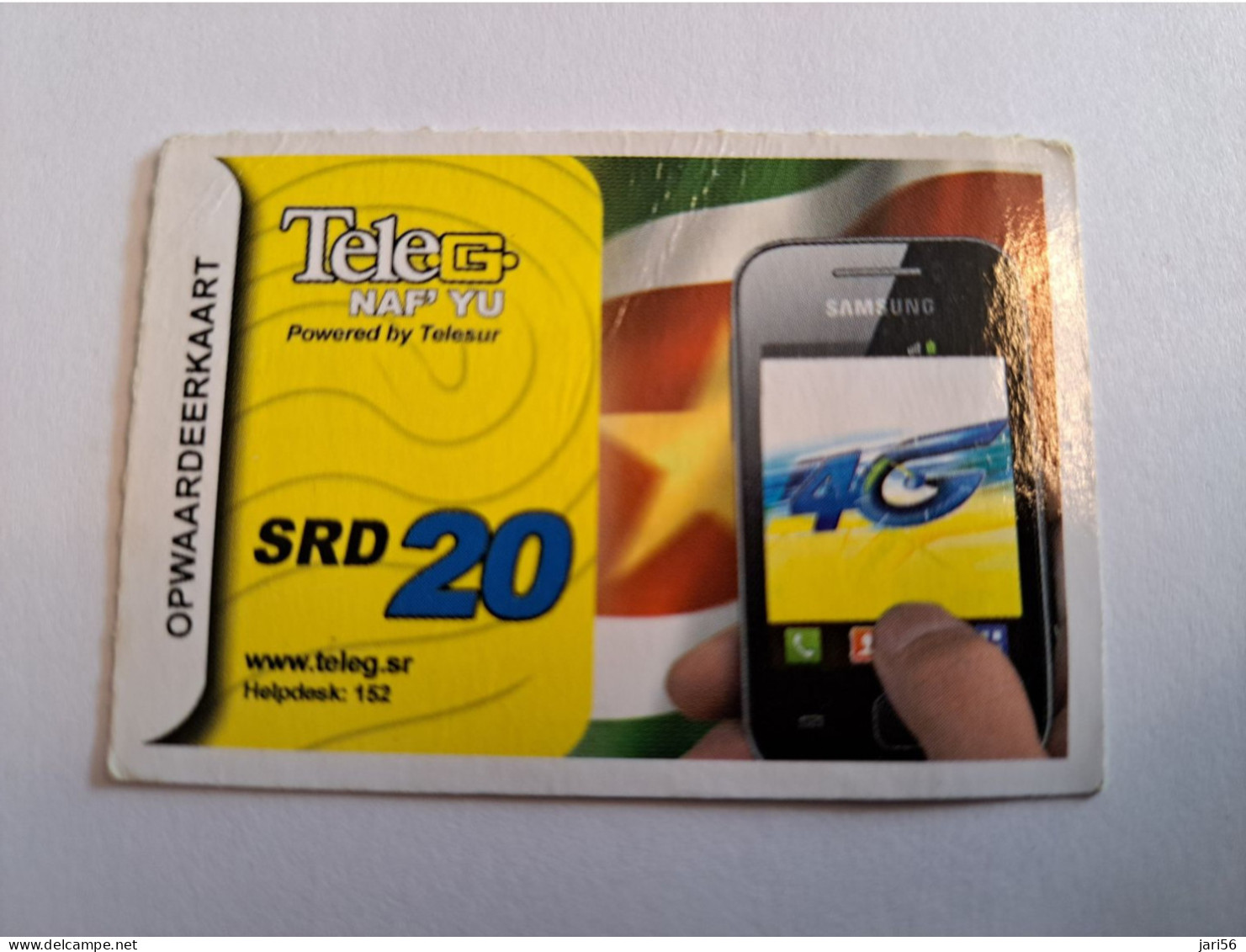 SURINAME US 20,-  / UNITS GSM  PREPAID/  /  4G  TELE SUR     /    MOBILE CARD    **16414 ** - Surinam