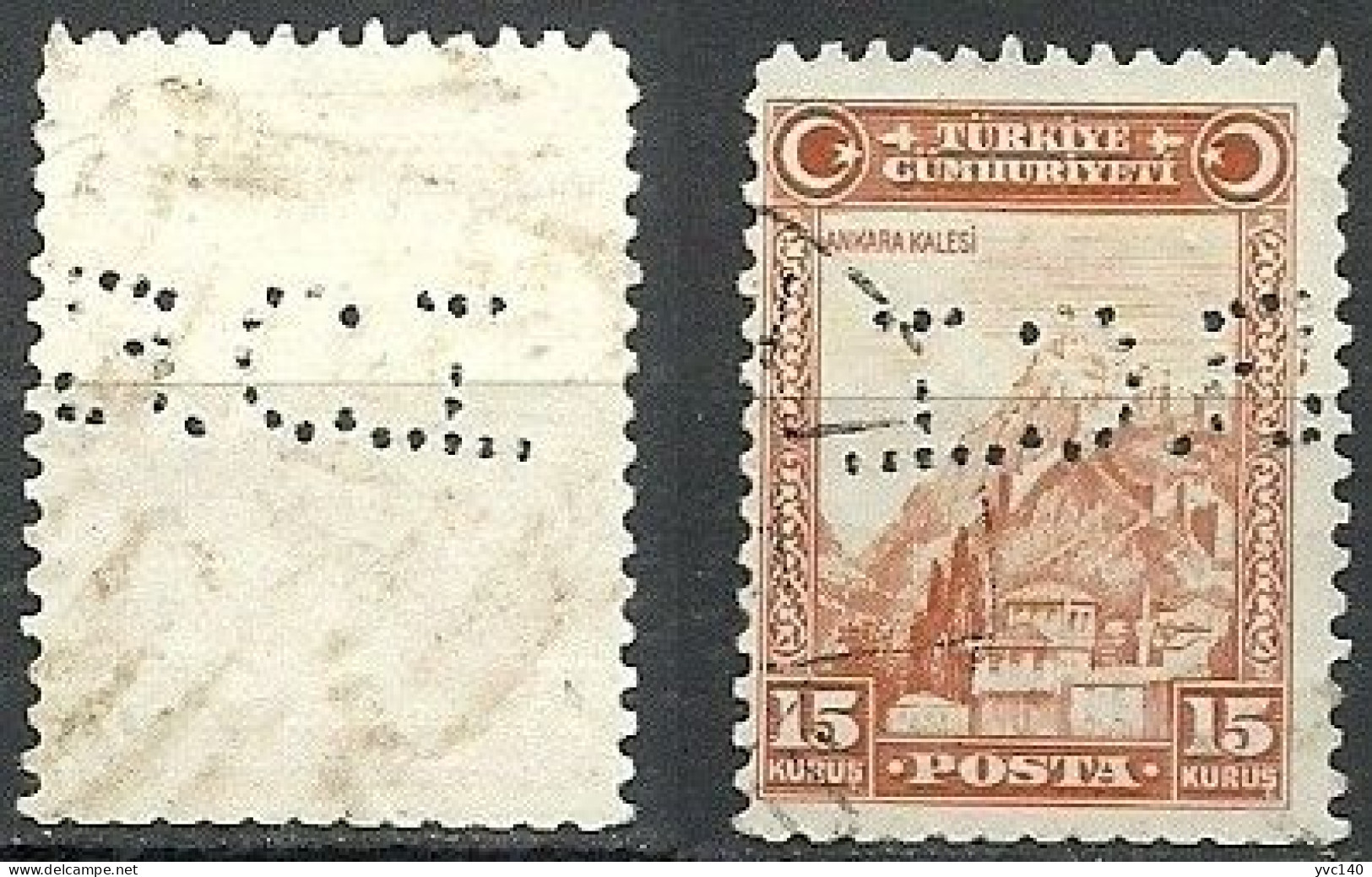 Turkey; 1930 London Printing Postage Stamp 15 K. "Perfin" - Gebraucht