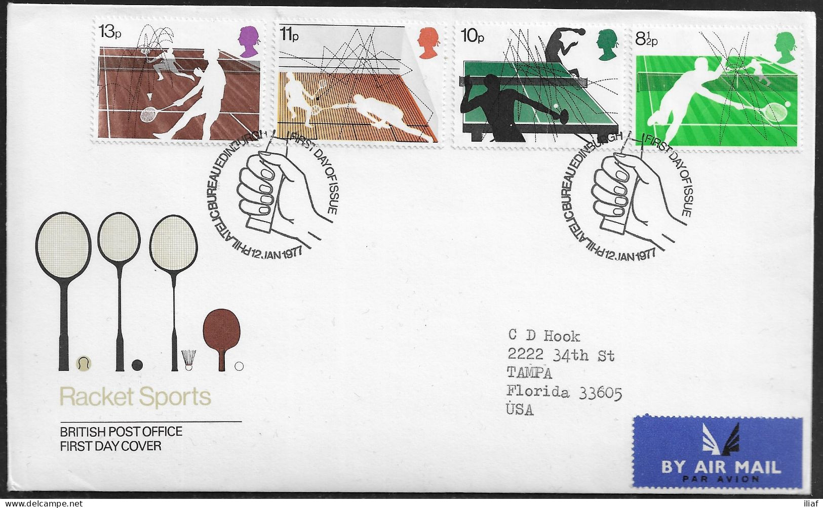 United Kingdom Of Great Britain.  FDC Sc. 802-805.  Racket Sports.  FDC Cancellation On FDC Envelope - 1971-1980 Dezimalausgaben