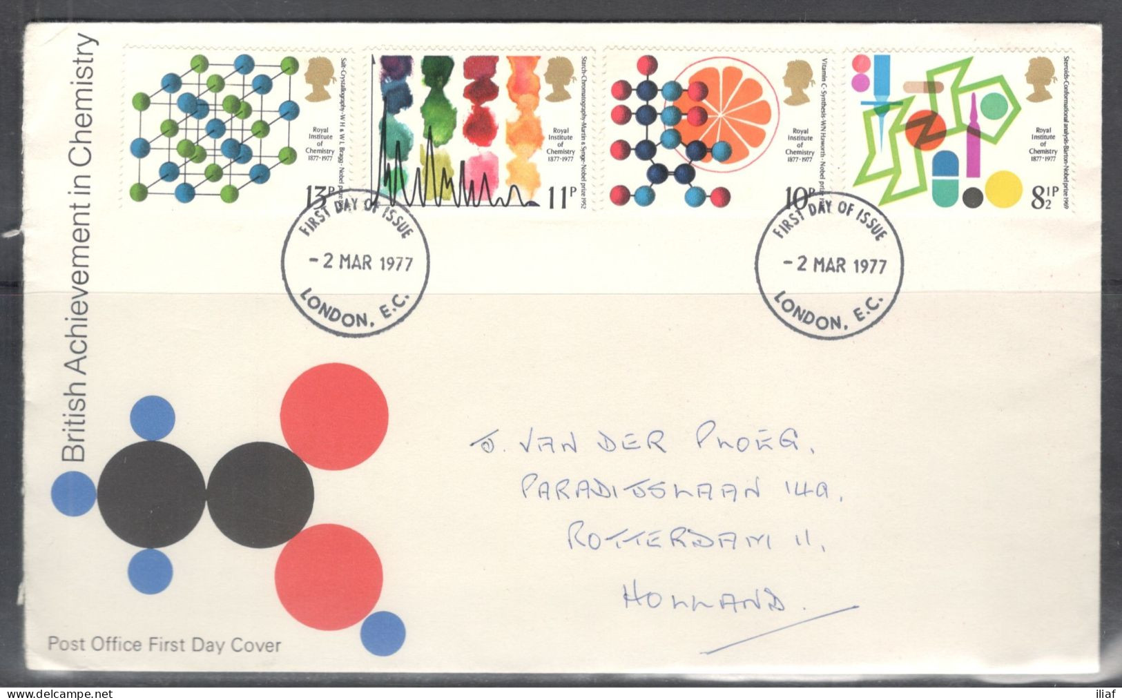 United Kingdom Of Great Britain.  FDC Sc. 806-809.  Royal Institute Of Chemistry Centenary.  FDC Cancellation On FDC Env - 1971-1980 Decimale  Uitgaven