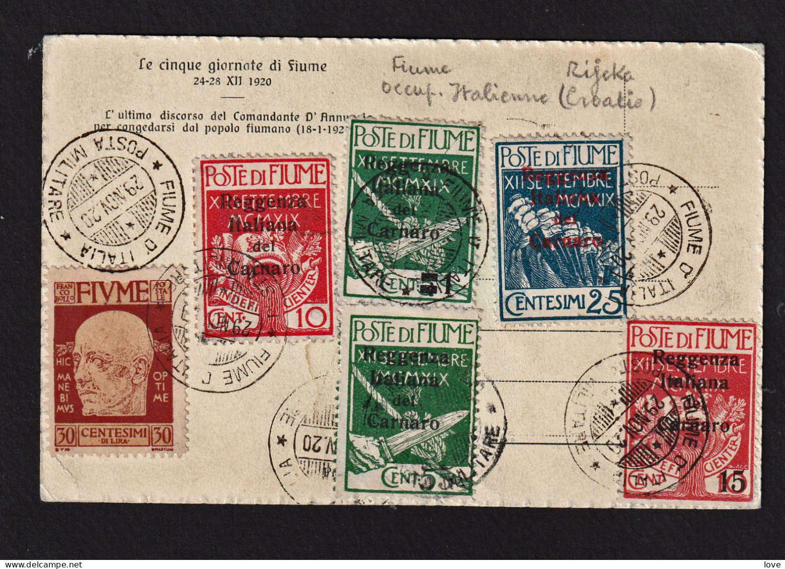 ITALIE Fiume Occupation Italienne Six Timbres Obl. Fiume D'Italia Posta Militare Le 29/11/1920...... - Fiume