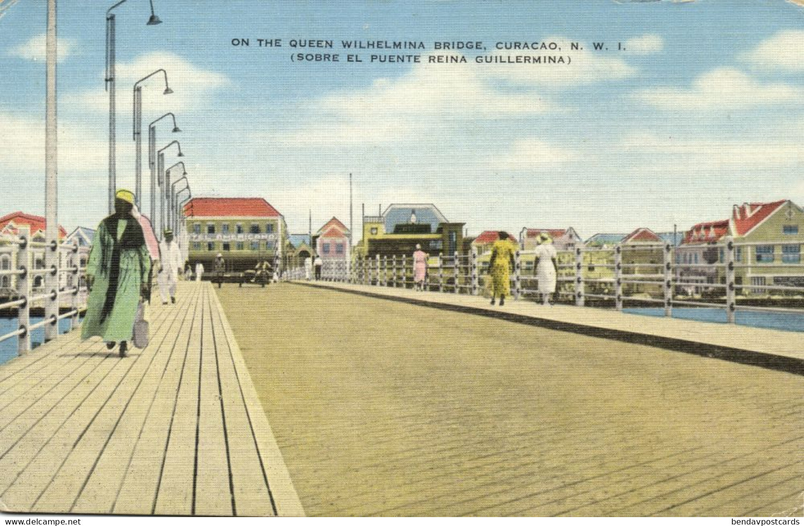 Curacao, N.W.I. WILLEMSTAD, Queen Wilhelmina Bridge 1930s Kropp 7702N Postcard 2 - Curaçao