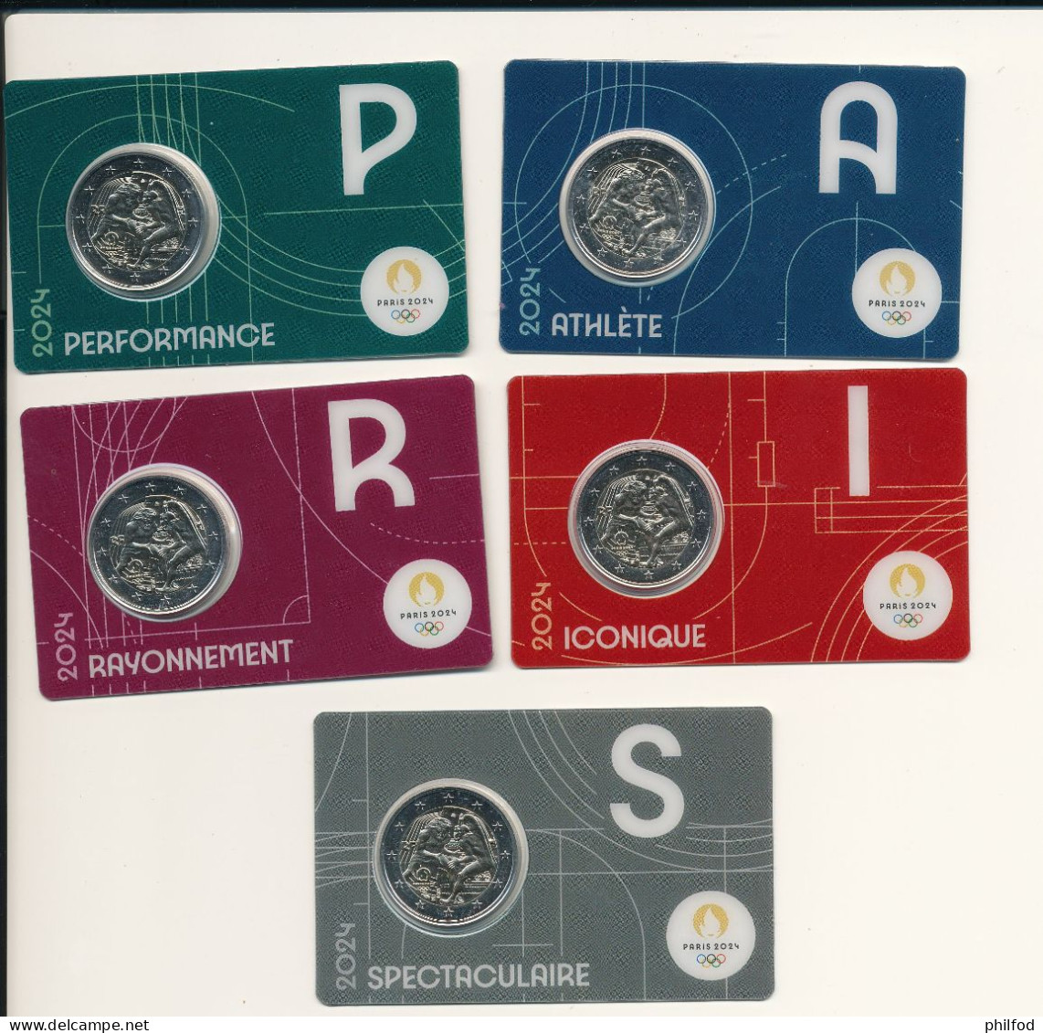 France  -  2 Euro Commémorative - 2024  - Série Des 5 Coincards  -  Jeux Olympique 2024 - Sammlungen