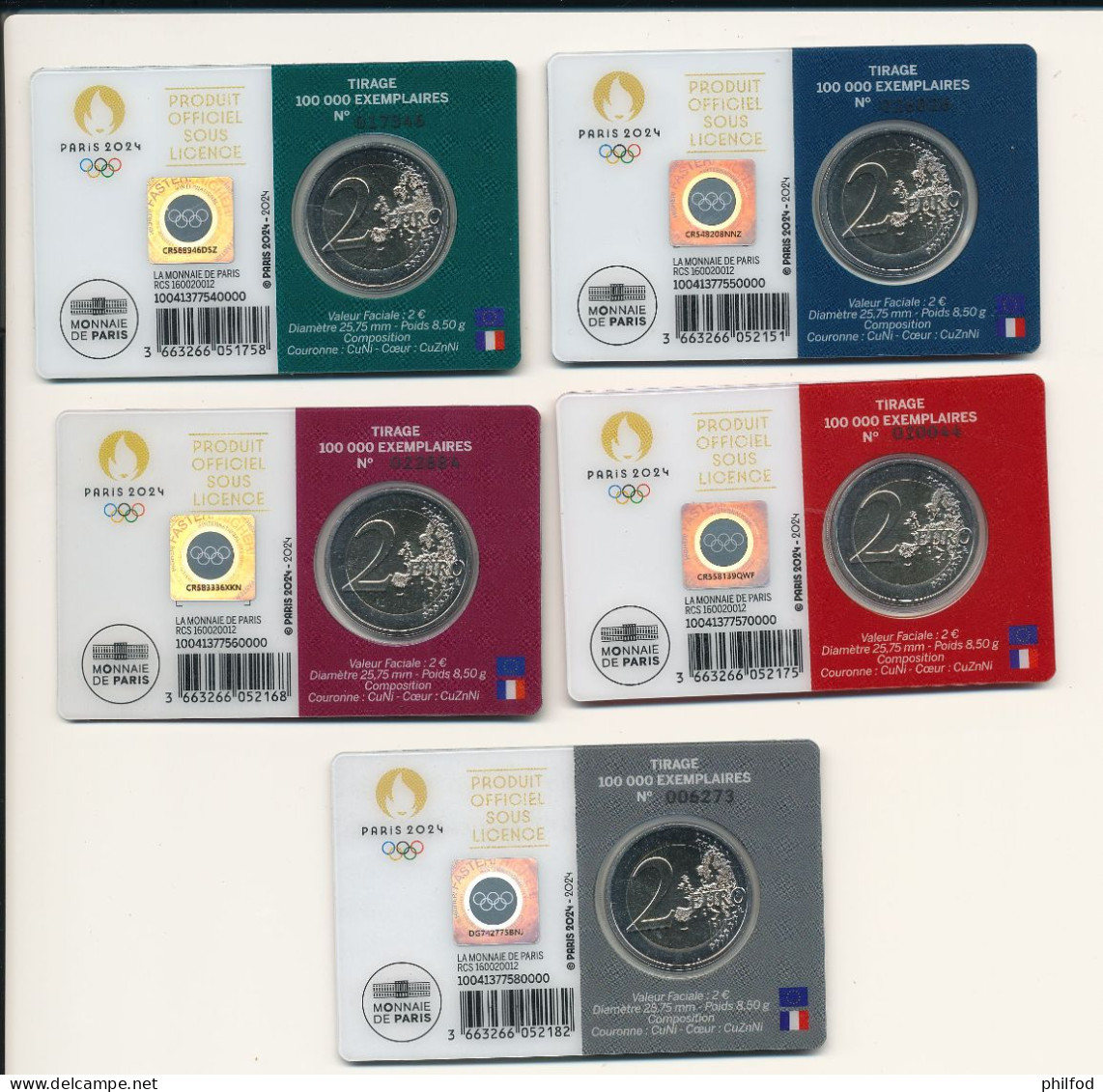 France  -  2 Euro Commémorative - 2024  - Série Des 5 Coincards  -  Jeux Olympique 2024 - Verzamelingen