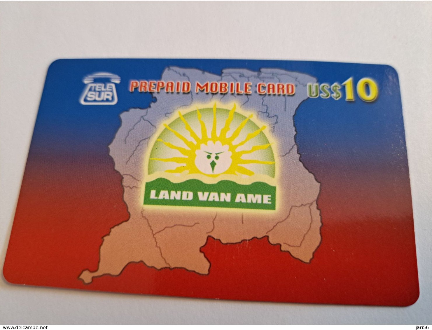 SURINAME US $ 10,-     PREPAID / TELESUR  /  LAND VAN AME     / FINE USED CARD            **16421** - Suriname