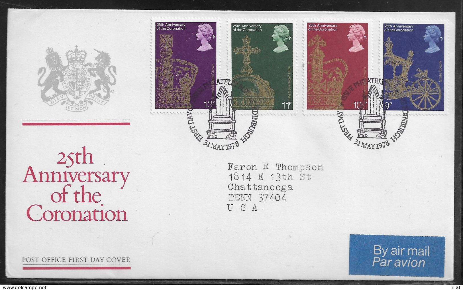 United Kingdom Of Great Britain.  FDC Sc. 835-838.  25th Anniversary Of Coronation.  FDC Cancellation On FDC Envelope - 1971-1980 Dezimalausgaben