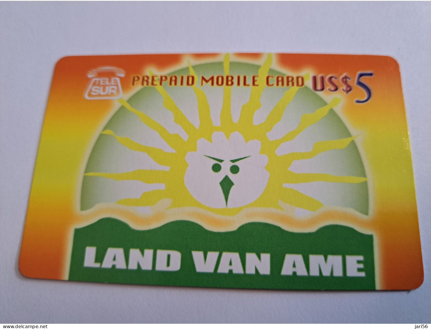 SURINAME US $ 5,-     PREPAID / TELESUR  /  LAND VAN AME     / FINE USED CARD            **16422** - Surinam