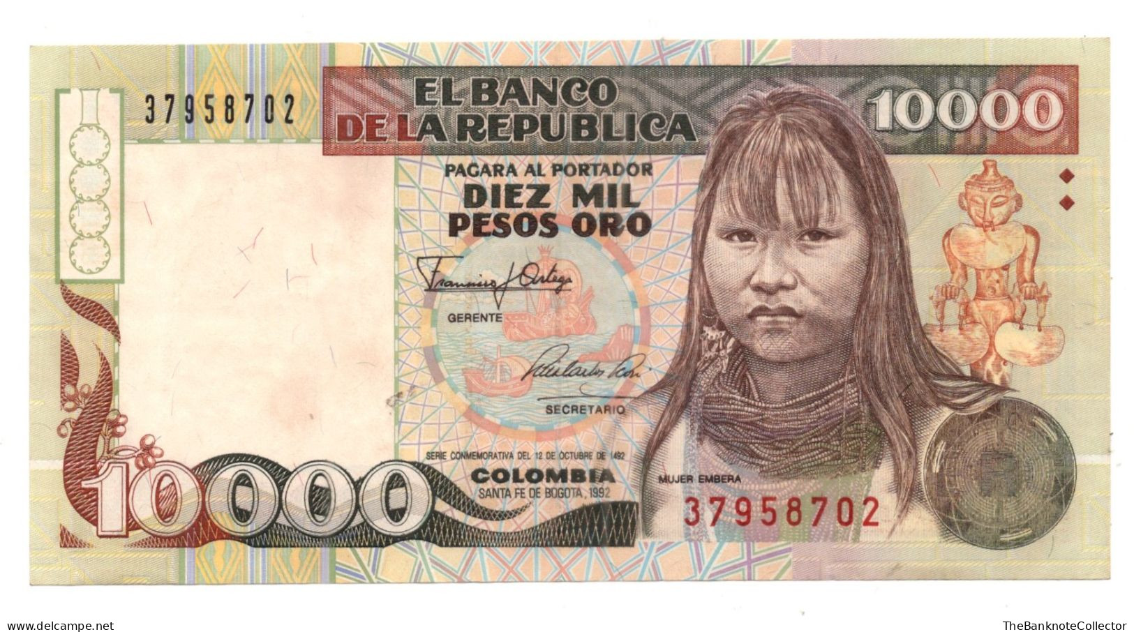 Colombia 10,000 Peso 1993 Commemorative UNC Foxed Watermark P-437 - Colombia