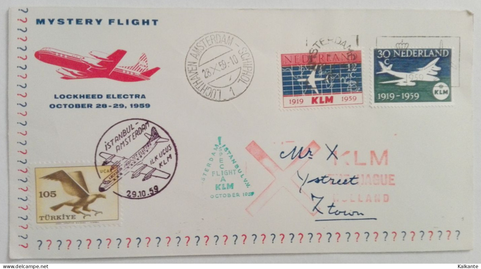 1959 - NETHERLANDS KLM MYSTERY FLIGHT ISTANBUL - AMSTERDAM - Posta Aerea