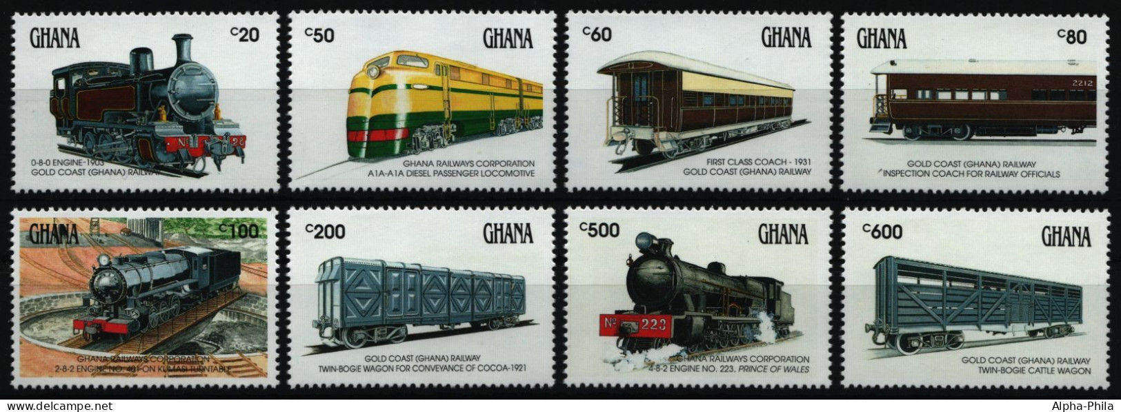 Ghana 1992 - Mi-Nr. 1652-1659 ** - MNH - Eisenbahn / Trains - Ghana (1957-...)