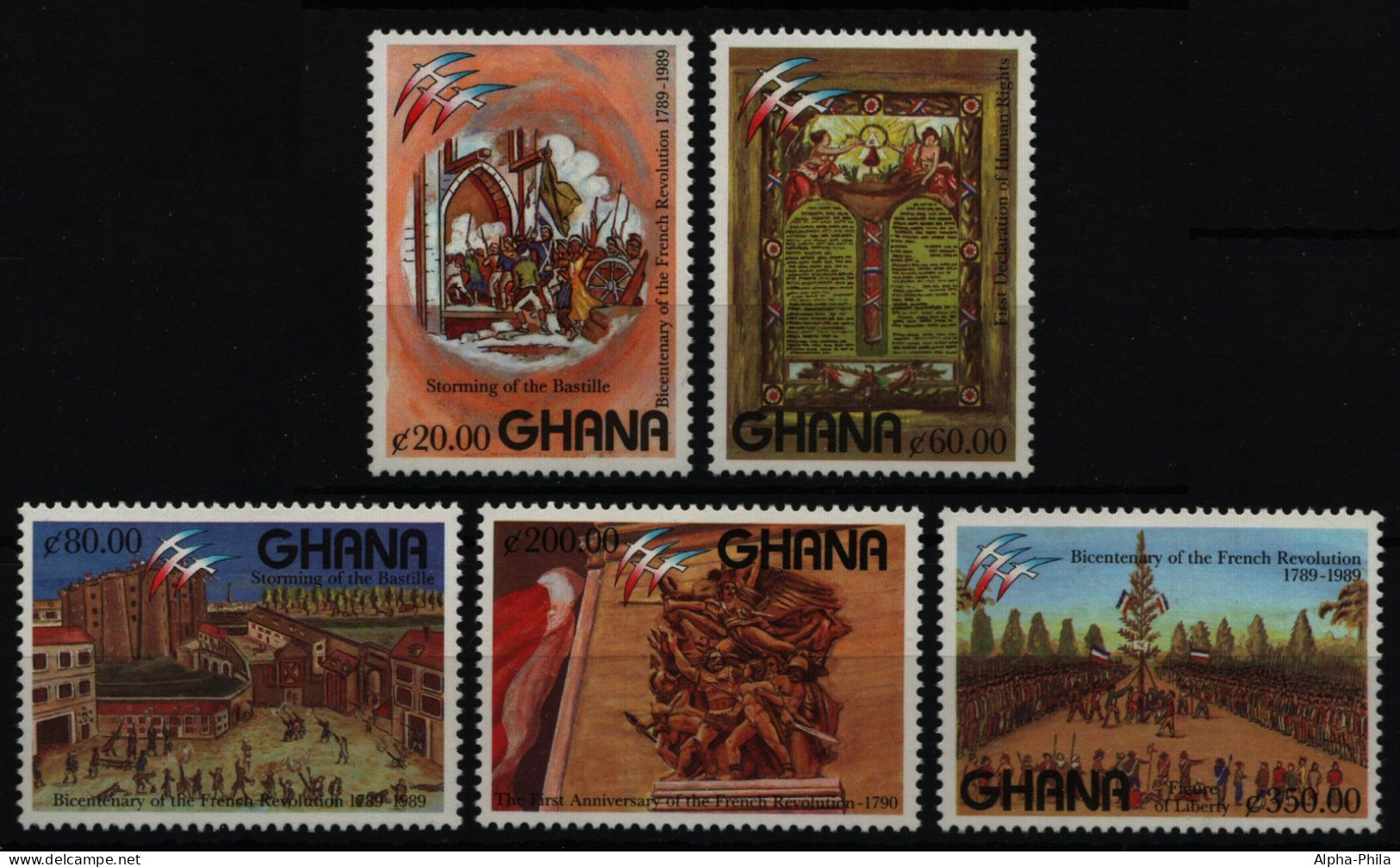 Ghana 1989 - Mi-Nr. 1282-1286 ** - MNH - Französische Revolution - Ghana (1957-...)