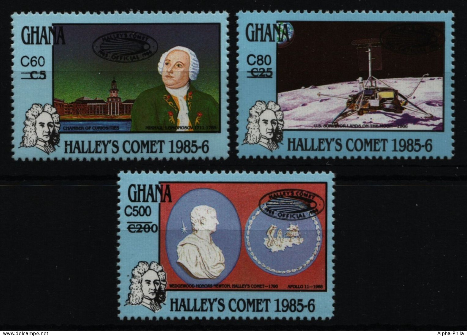 Ghana 1989 - Mi-Nr. 1278-1280 ** - MNH - Raumfahrt / Space - Halley - Ghana (1957-...)