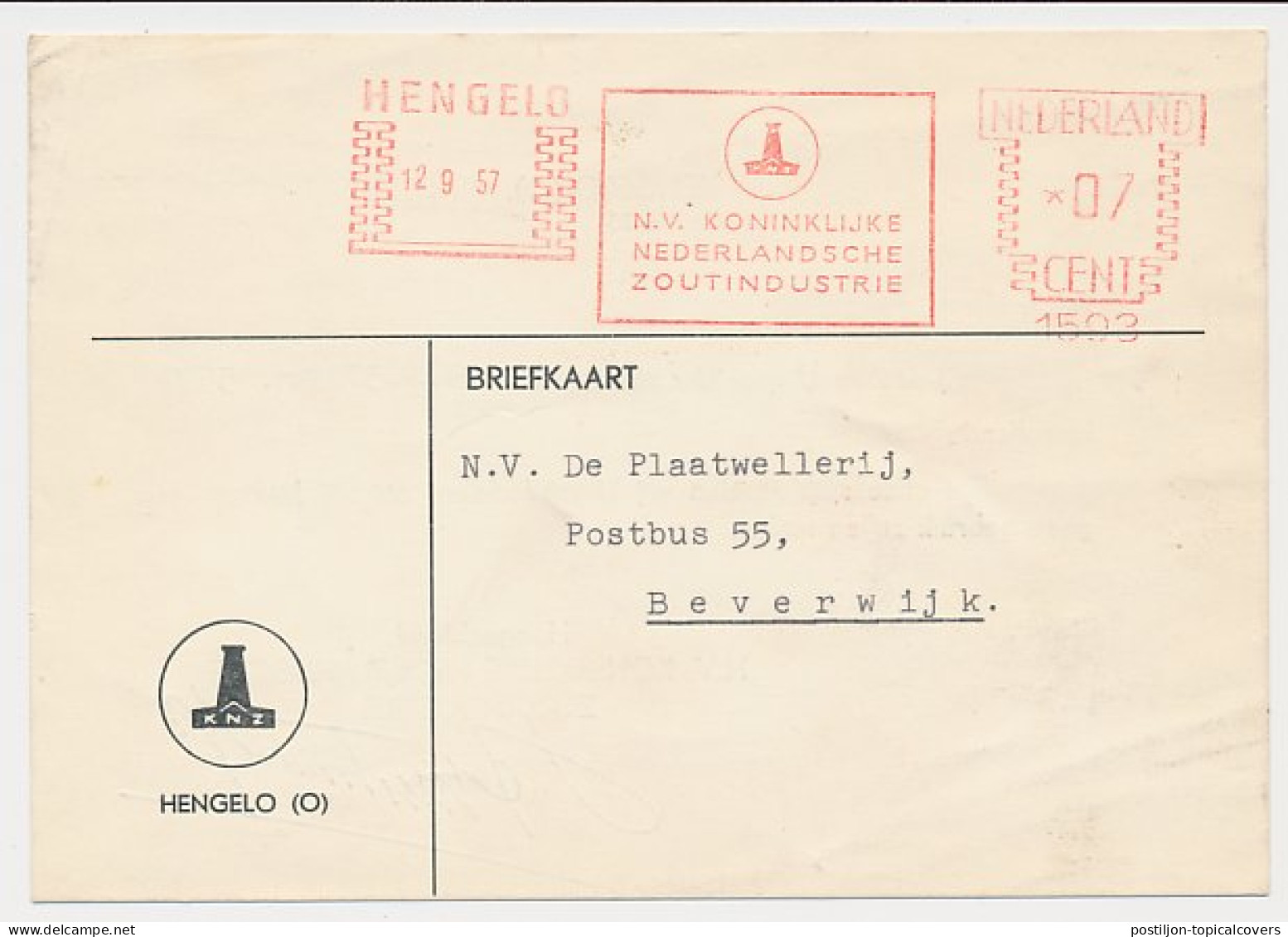 Meter Card Netherlands 1957 Salt Tower - Hengelo - Otros & Sin Clasificación