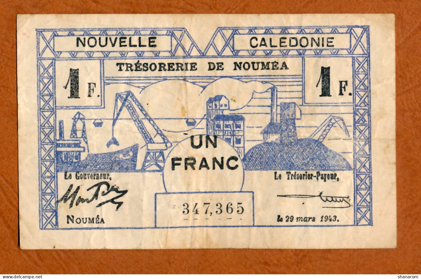 1943 // NOUVELLE CALEDONIE // TRESORERIE DE NOUMEA // Un Franc // VF // TTB - Nouméa (Neukaledonien 1873-1985)