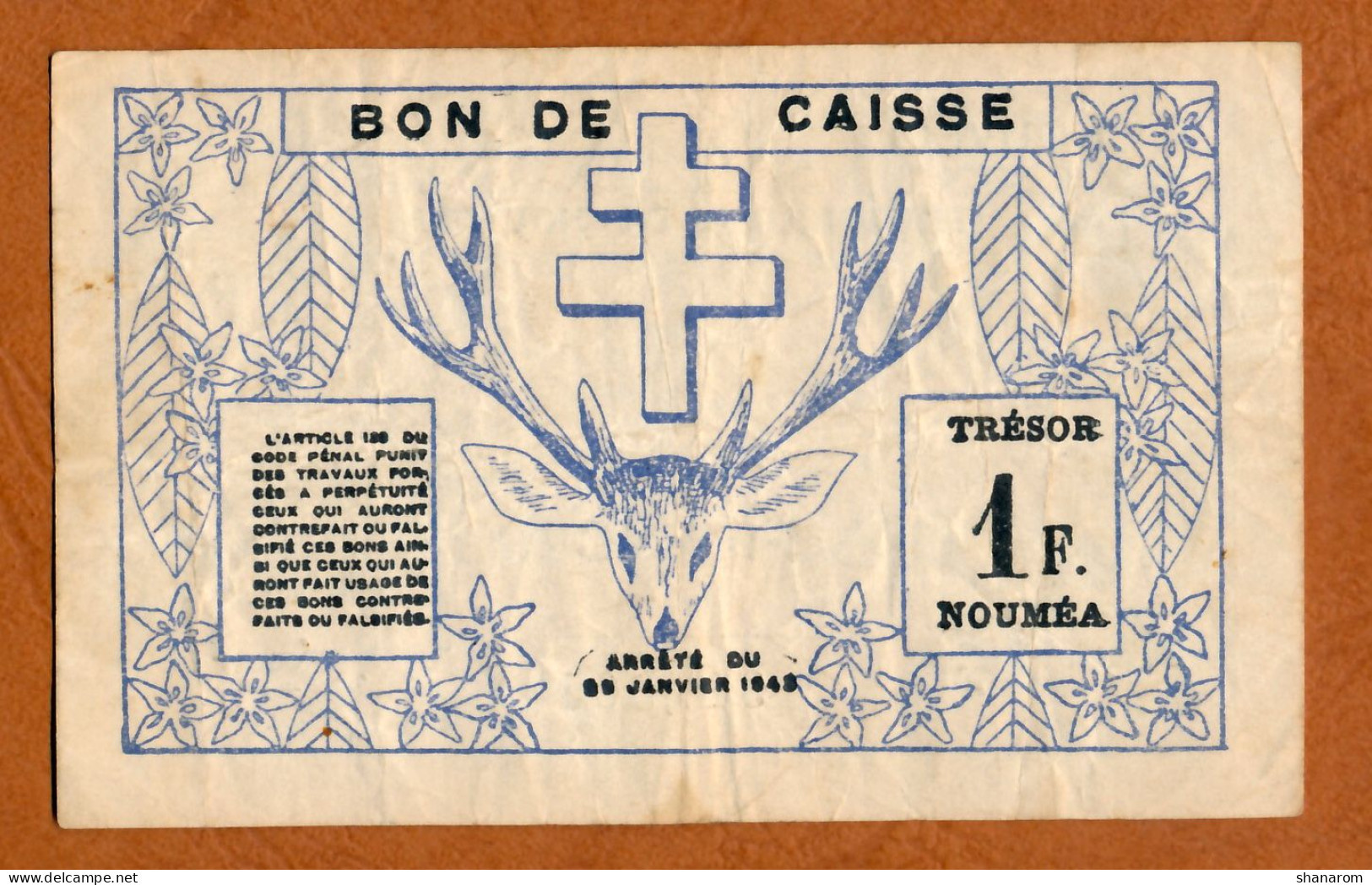 1943 // NOUVELLE CALEDONIE // TRESORERIE DE NOUMEA // Un Franc // VF // TTB - Nouvelle-Calédonie 1873-1985