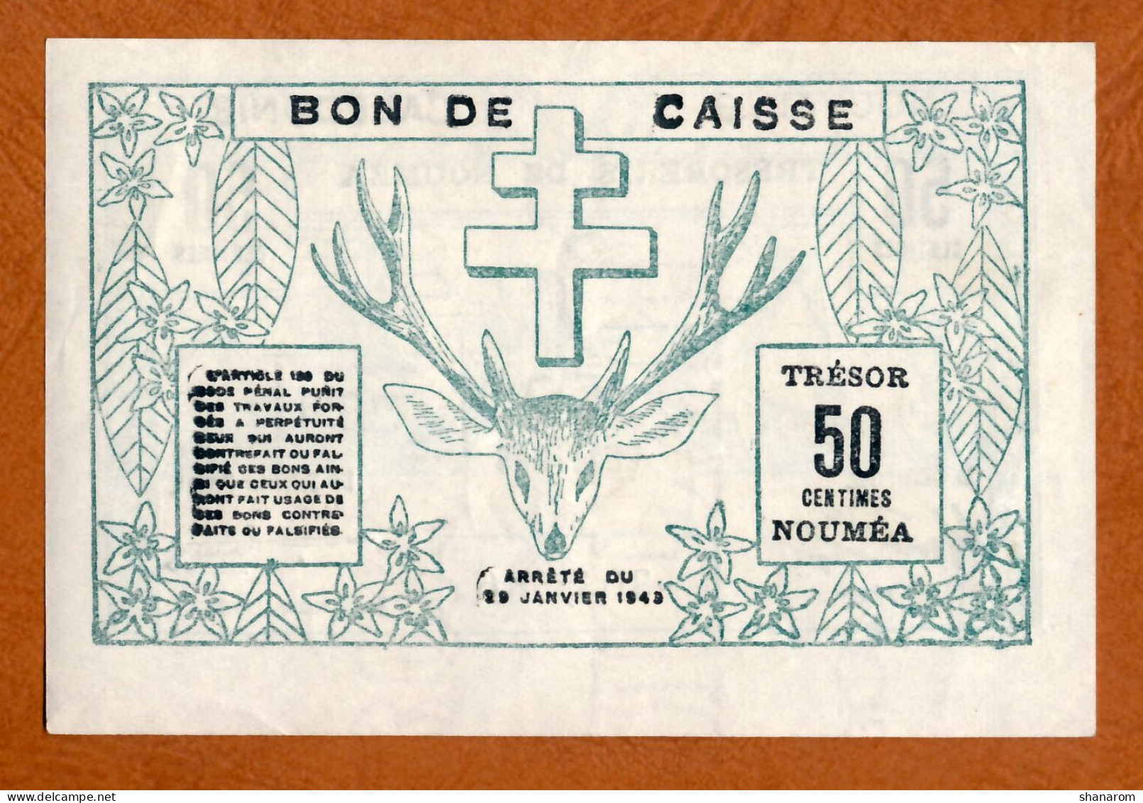 1943 // NOUVELLE CALEDONIE // TRESORERIE DE NOUMEA // 50 Centimes // XF // SUP - Nouméa (New Caledonia 1873-1985)