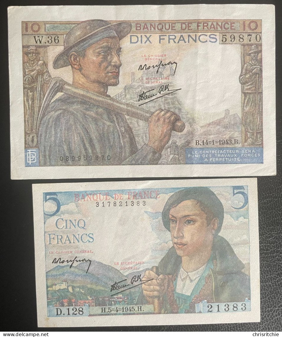 10 Fr Mineur 1943 = 5 Fr 1945 Slp - 10 F 1916-1942 ''Minerve''