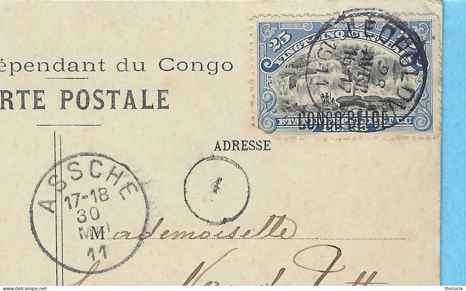 Timbre Mols 25c-Etat Indépendant Du Congo Surchargé "CONGO BELGE" 33L-cachet LEOPOLDVILLE 1911-Banana-Av. De Cocotiers - Lettres & Documents