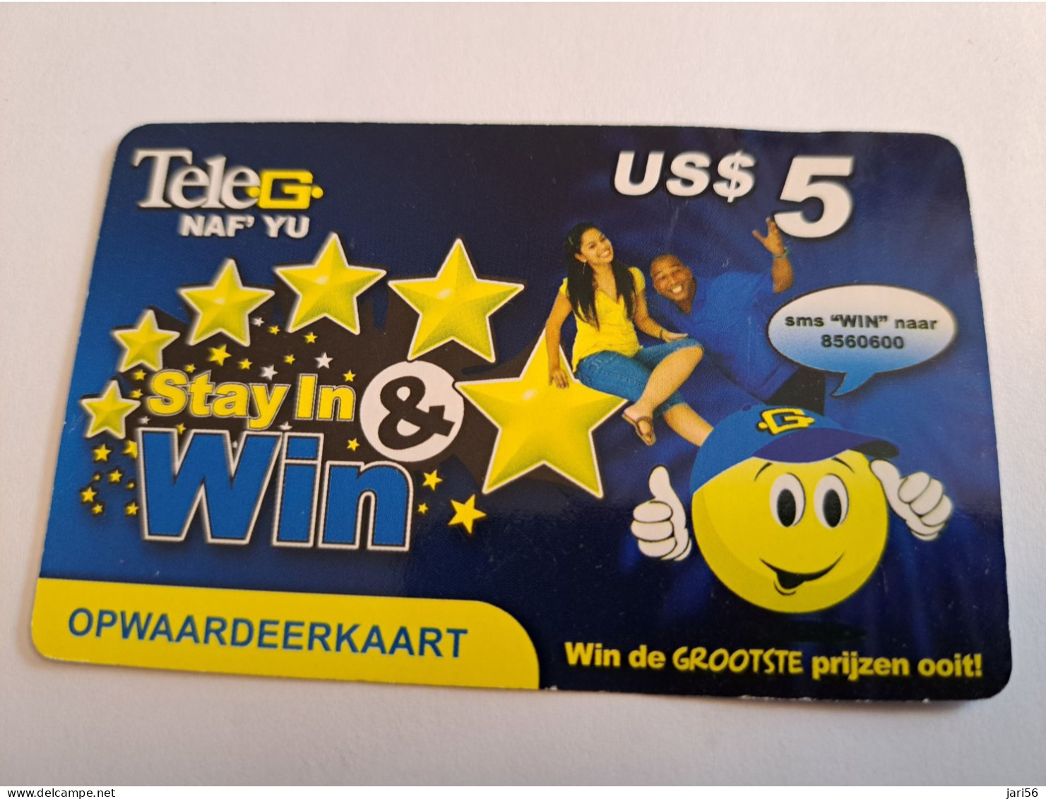 SURINAME US $ 5,-     PREPAID / TELESUR  /  STAY & WIN  /      / FINE USED CARD            **16430** - Suriname