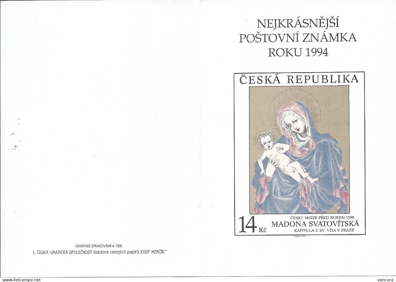 Commemorative Folder Czech Republic Best Czech Stamp Poll  Of 1994 - Madonna - Altri & Non Classificati