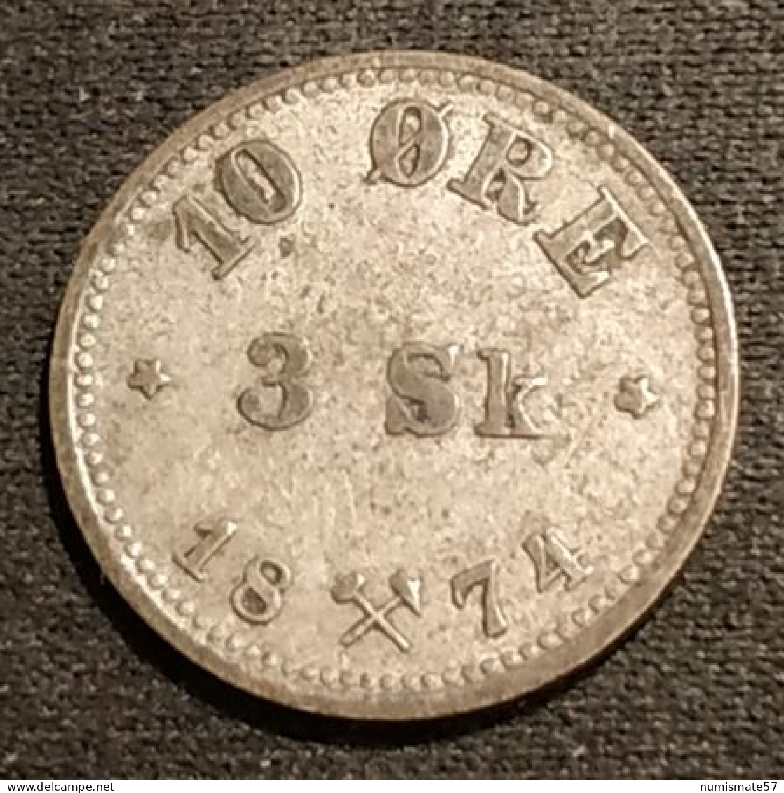 RARE - NORVEGE - NORWAY - 10 ORE - 3 SKILLING 1874 - Oscar II - Argent - Silver - KM 345 - ( øre ) - Norway