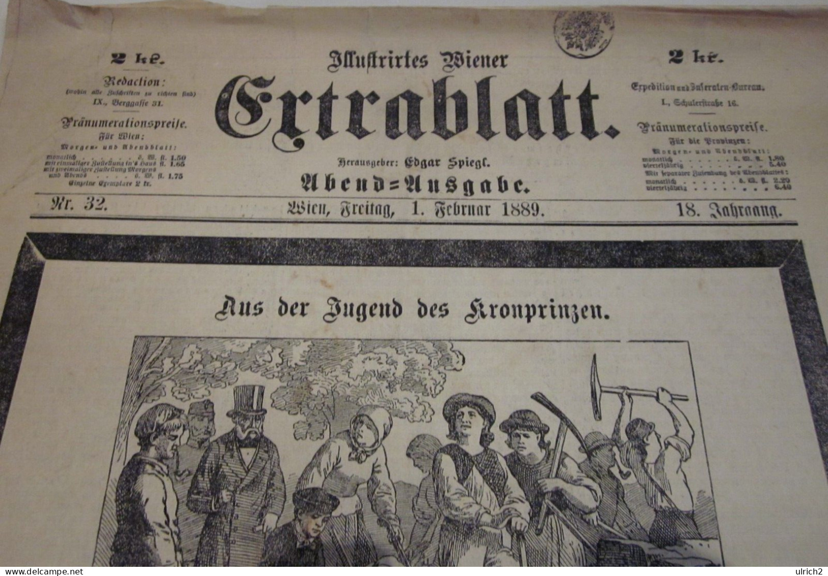 Illustriertes Wiener Extrablatt - 1.2.1889 - Tod Kronprinz Rudolph - Mayerling - Andere & Zonder Classificatie