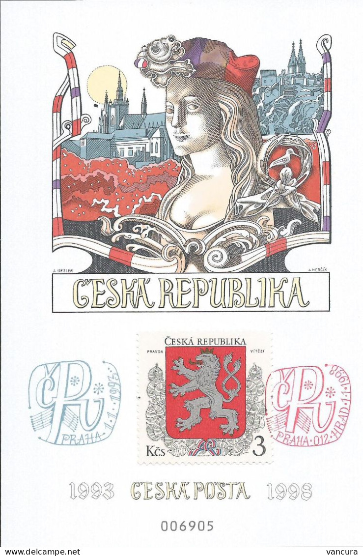 Commemorative Sheet Czech Republic 1998 5th Anniversary Of The Czech Post Liesler - Autres & Non Classés
