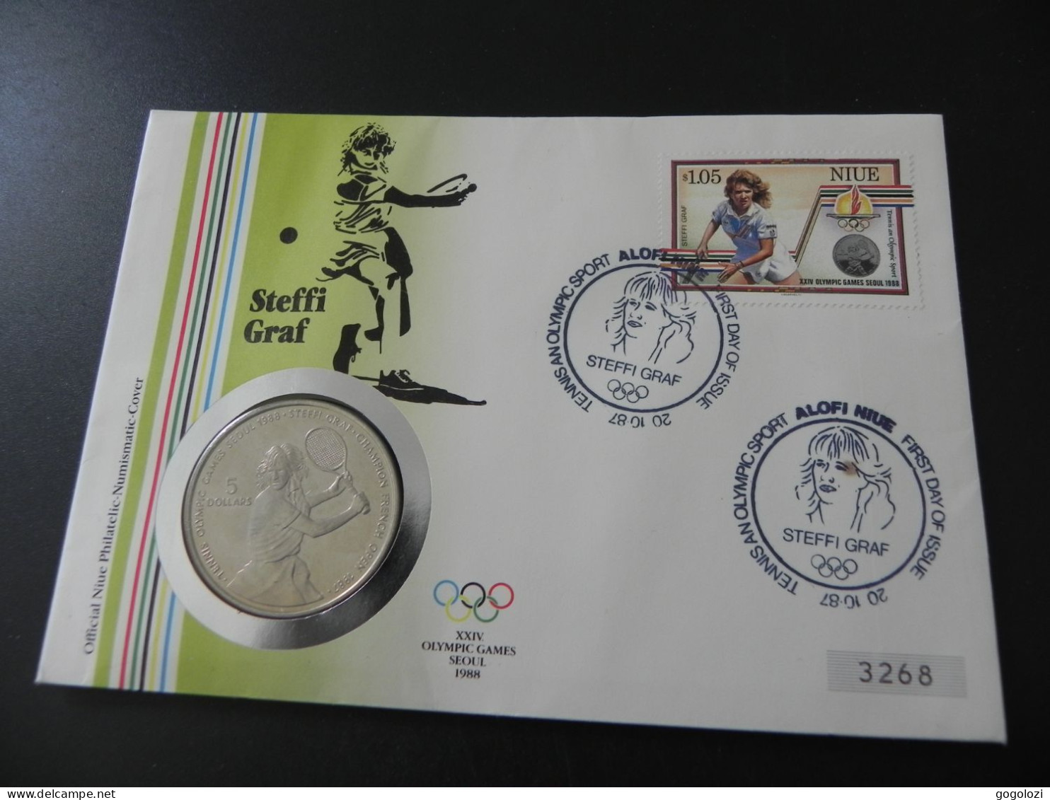 Niue 5 Dollars 1987 - Tennis Olympic Games Seoul 1988 - Steffi Graf - Numis Letter - Niue