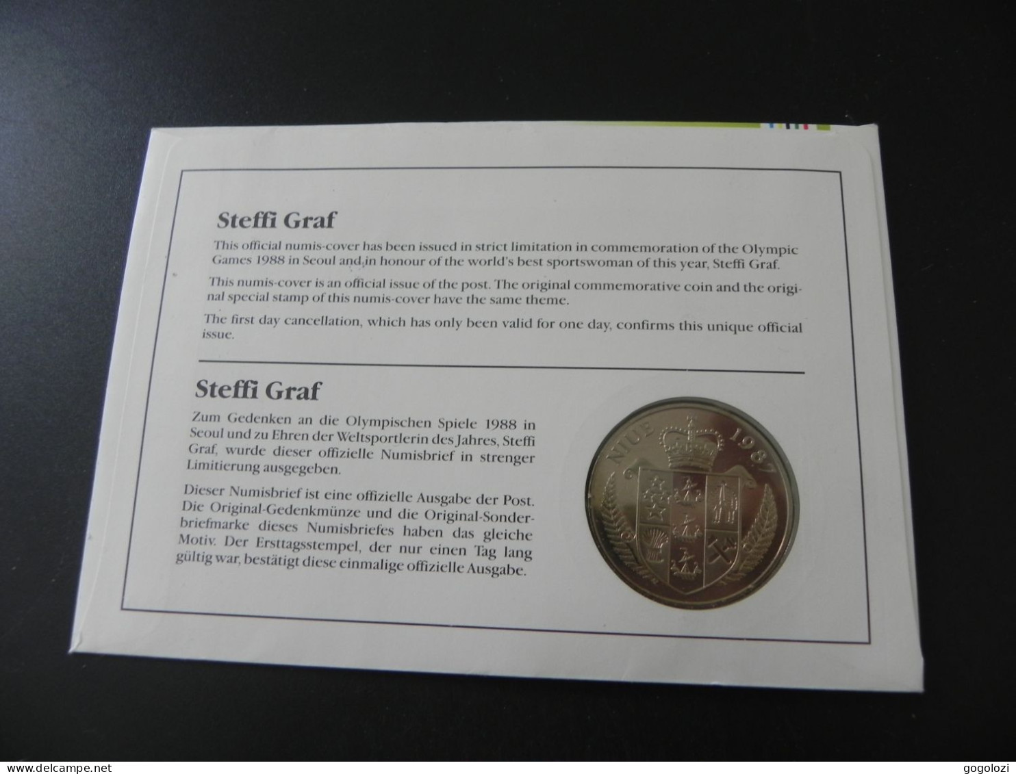 Niue 5 Dollars 1987 - Tennis Olympic Games Seoul 1988 - Steffi Graf - Numis Letter - Niue