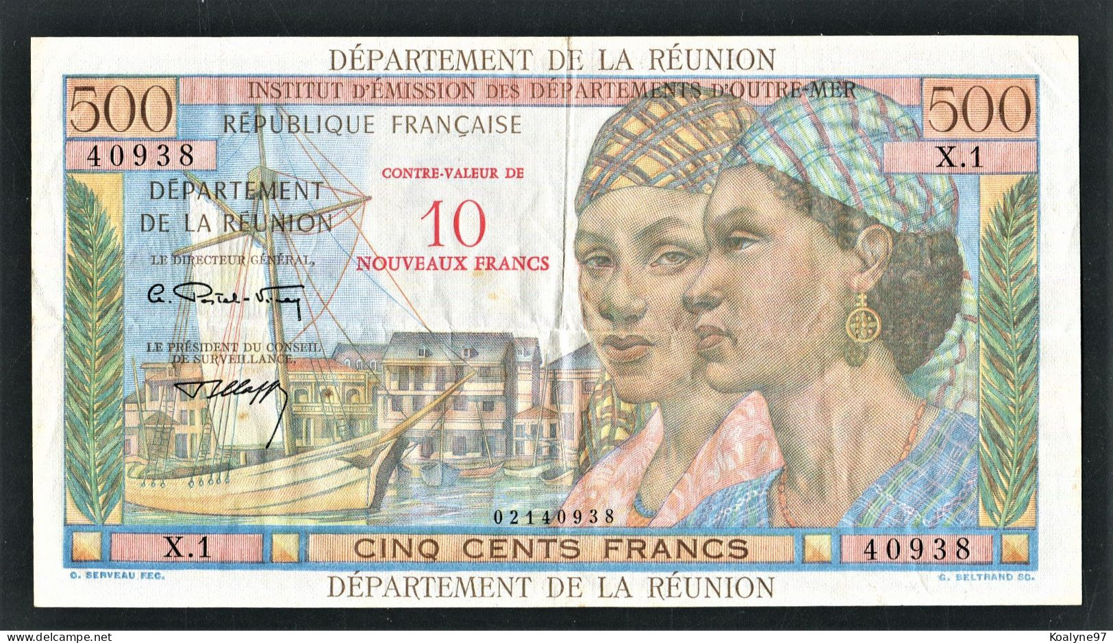 Ile De La REUNION : Billet De 10 NF Sur 500 Francs Pointe à Pitre - Années 60-70 - Réunion