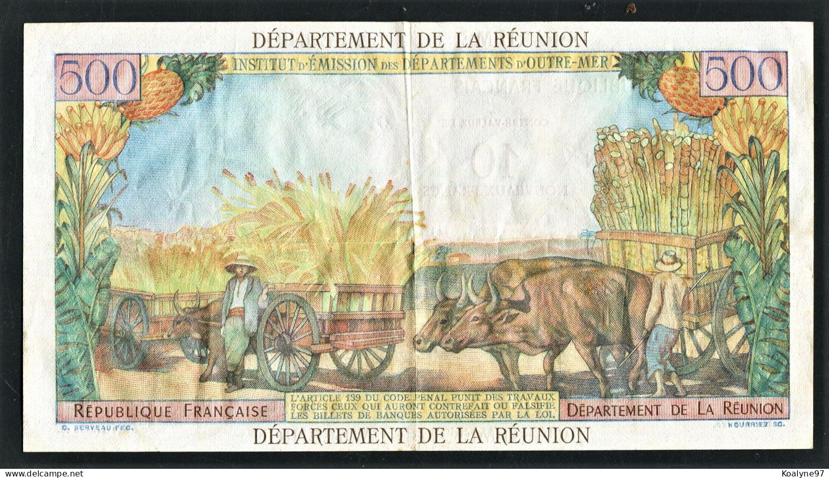 Ile De La REUNION : Billet De 10 NF Sur 500 Francs Pointe à Pitre - Années 60-70 - Reunión