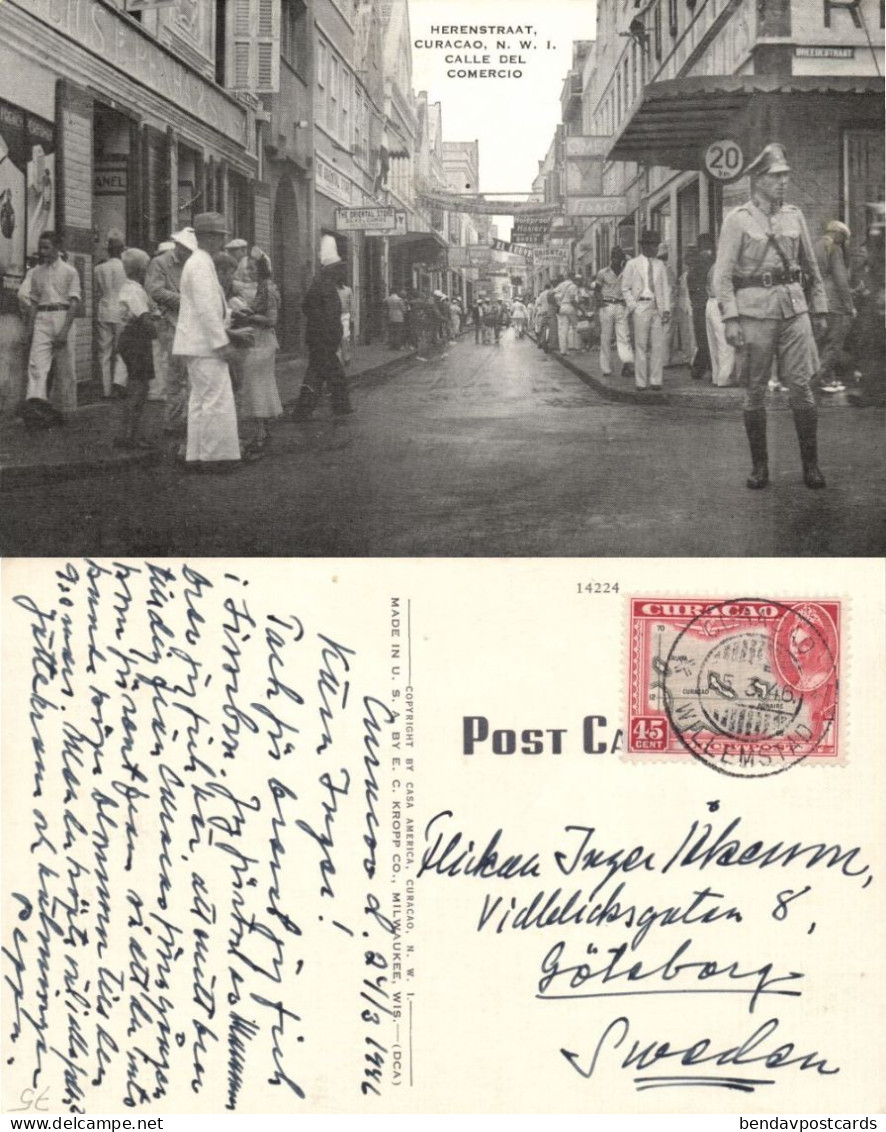 Curacao, N.W.I., WILLEMSTAD, Heerenstraat, Police (1946) Kropp 14224 Postcard - Curaçao