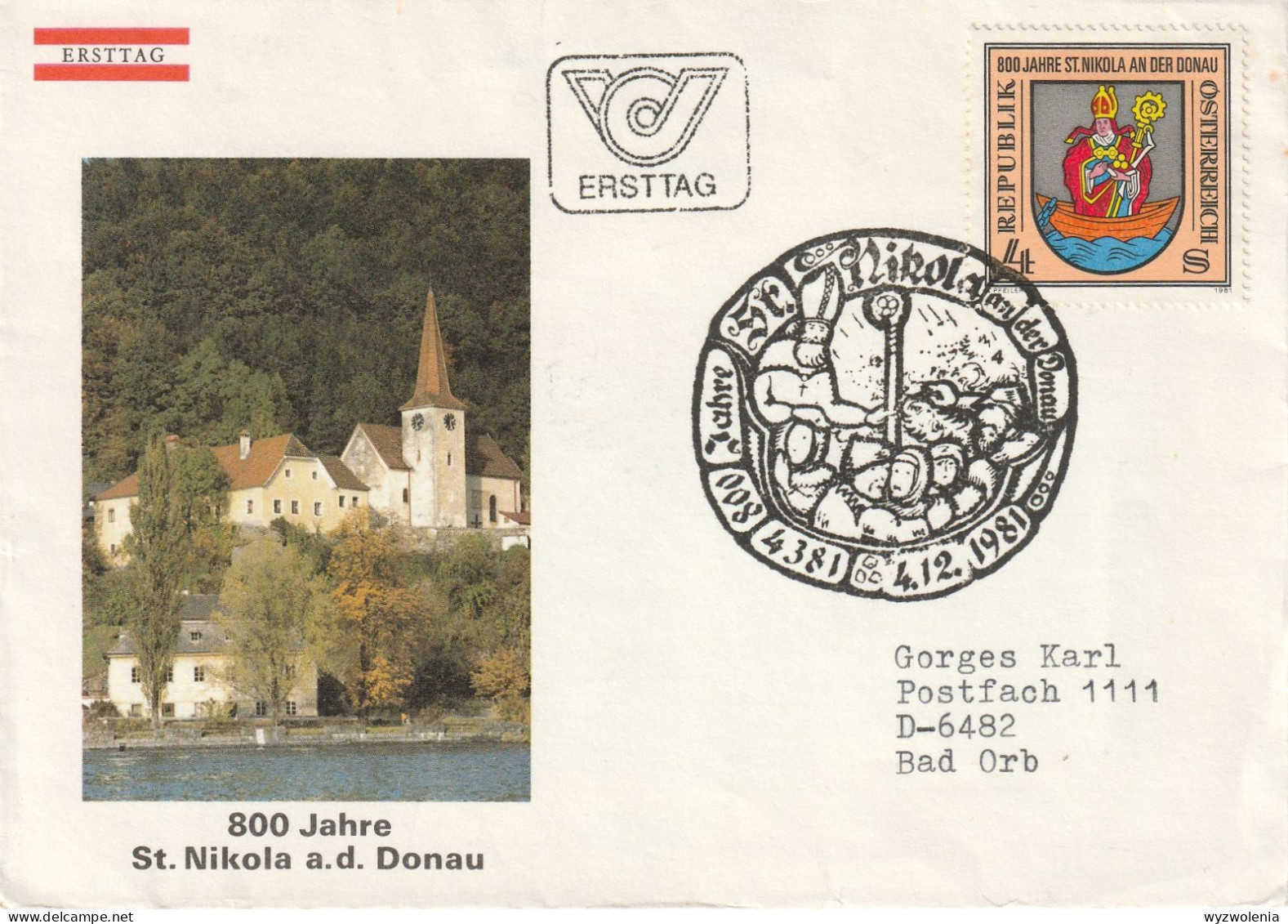 M 1446) Österreich 1981 Mi# 1693 FDC: 800 Jahre St. Nikola A.d. Donau, Wappen - Storia Postale