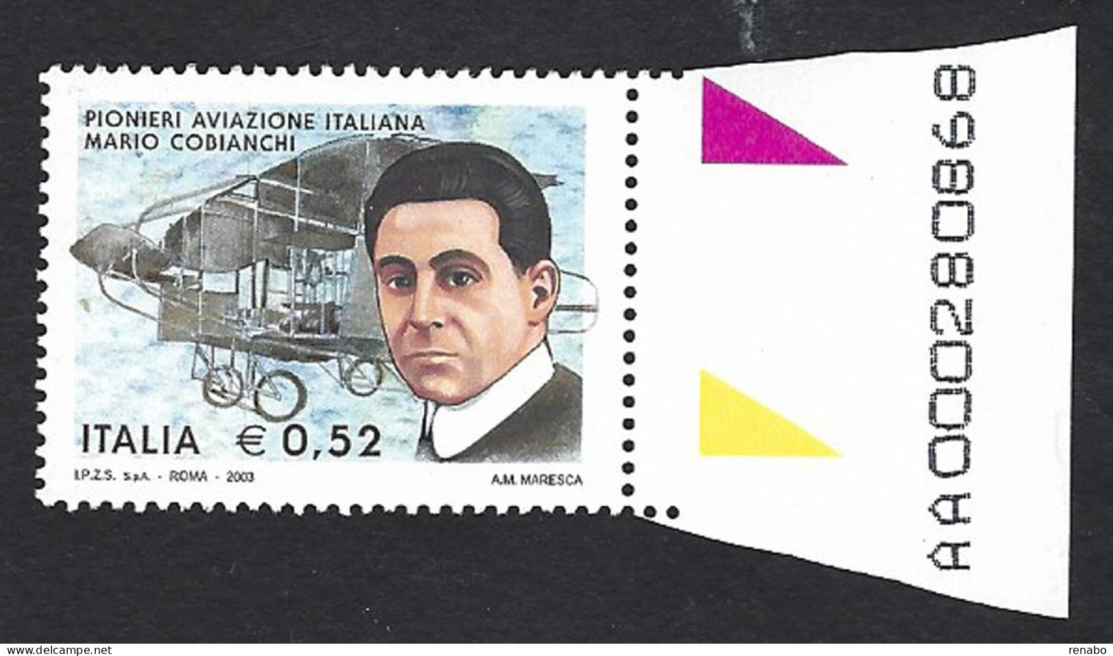Italia 2003: Pionieri Aviazione Italiana: Mario Cobianchi: Codice Alfanumerico Sul Bordo. - 2001-10: Mint/hinged
