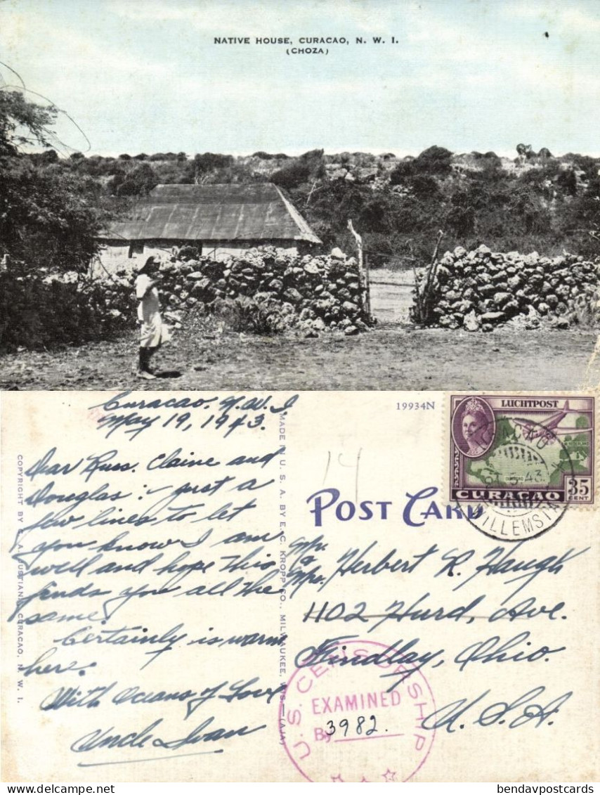 Curacao, N.W.I., WILLEMSTAD, Native House (1943) Kropp 19934N Postcard Censor - Curaçao