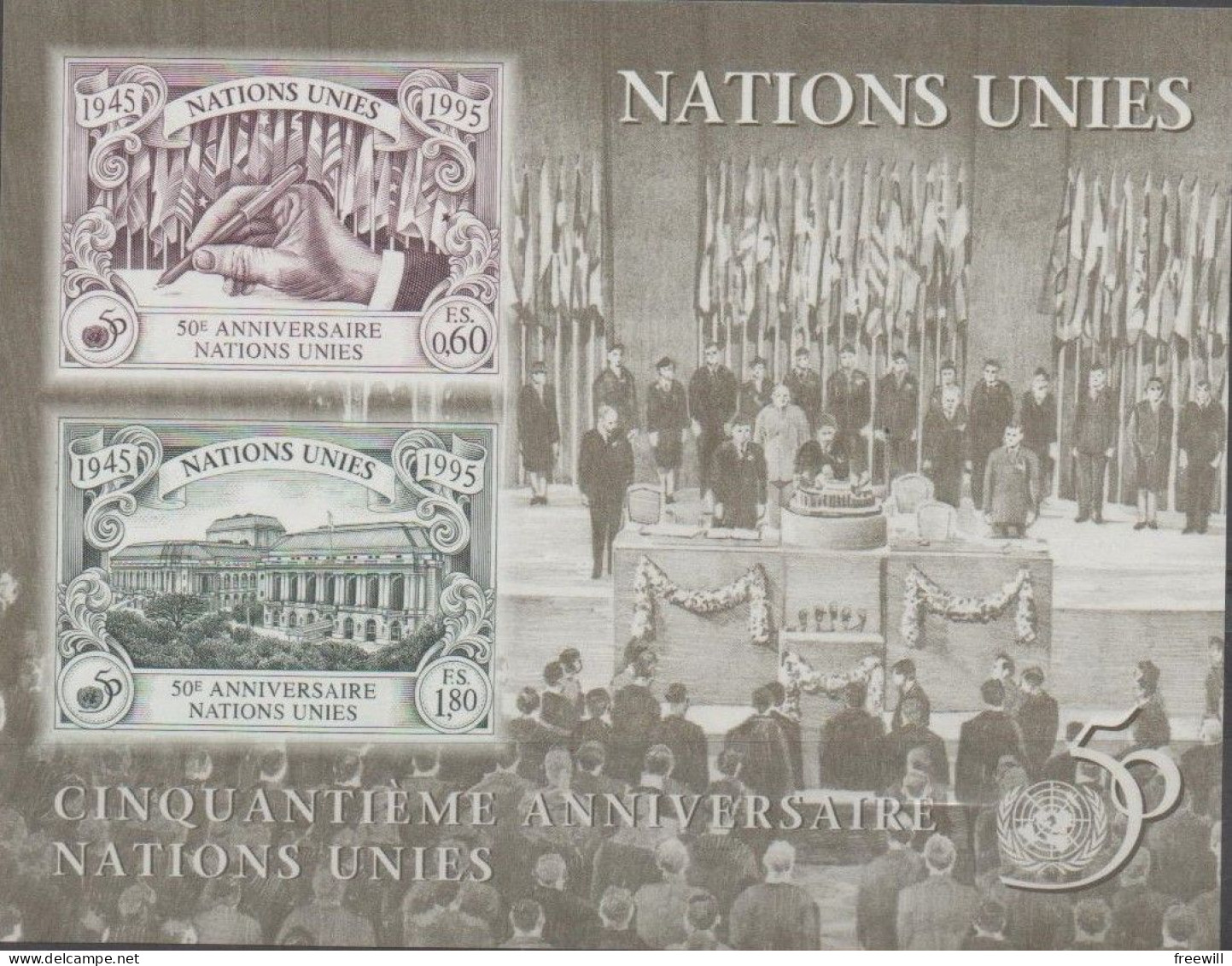 Nations Unies Genève Cinquantième Anniversaire Des Nations Unies XXX 1995 - Hojas Y Bloques