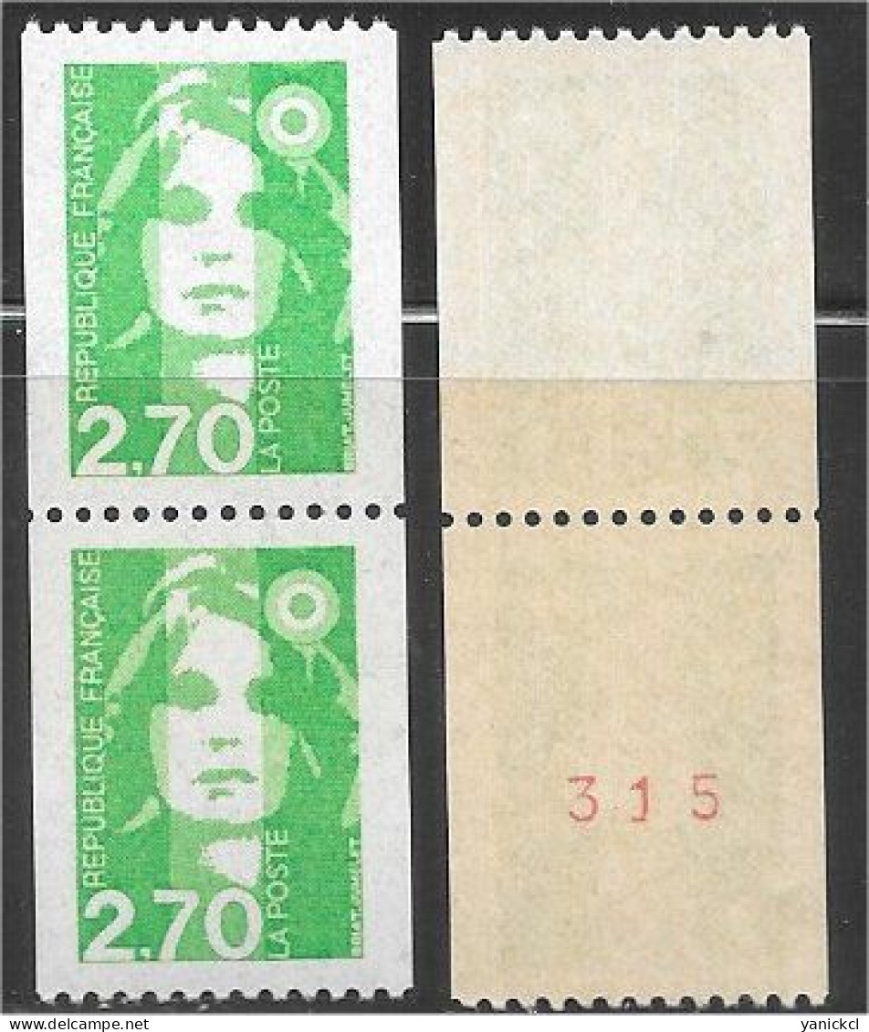 Marianne Du Bicentenaire - Paire Roulette + N° Rouge - 2 F. 70 - Vert - (1996) - Y & T N° 3008 & 3008 A ** - 1989-1996 Marianne Du Bicentenaire