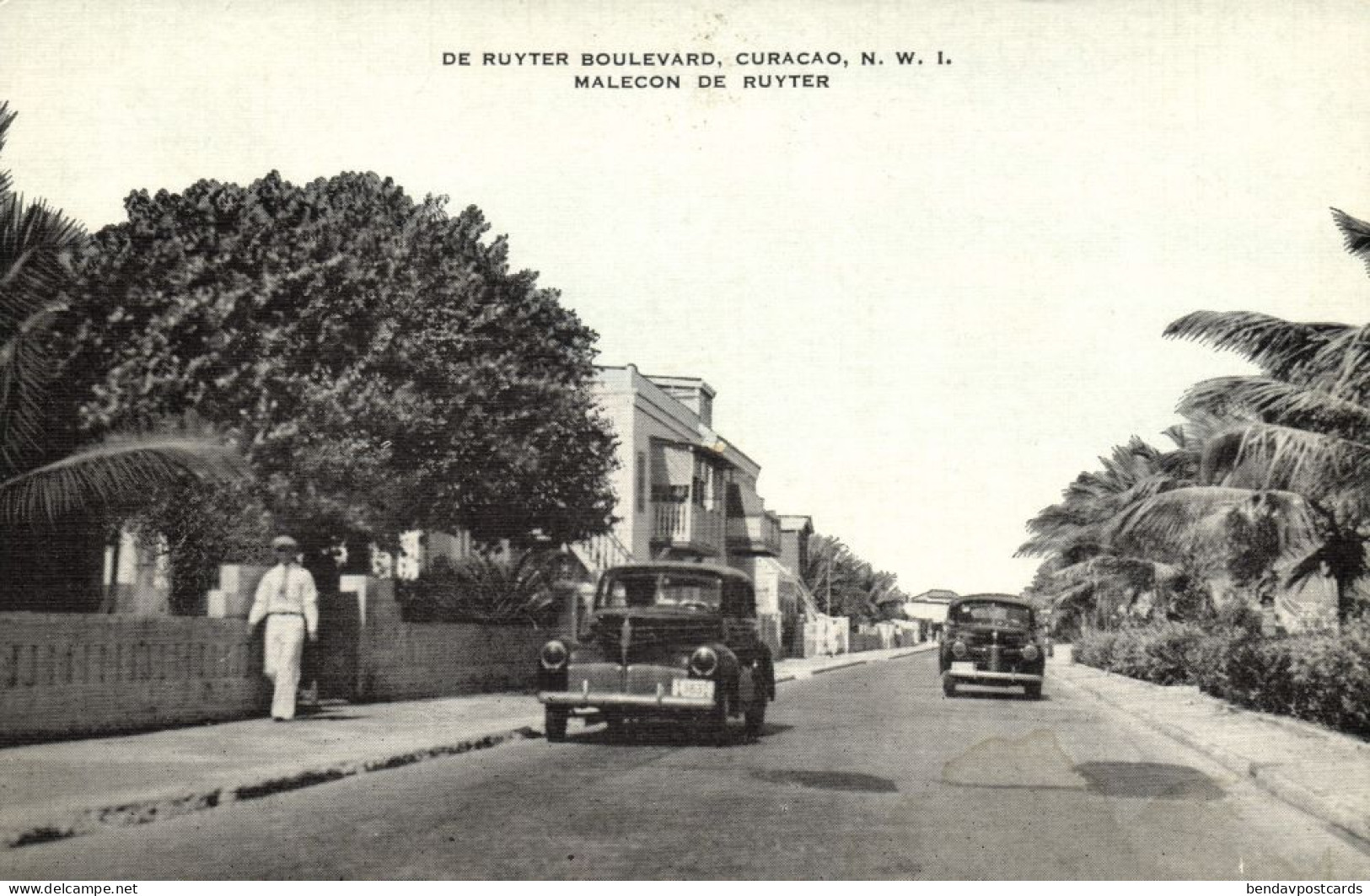 Curacao, N.W.I., WILLEMSTAD, De Ruyter Boulevard (1940s) Kropp 10198 Postcard - Curaçao