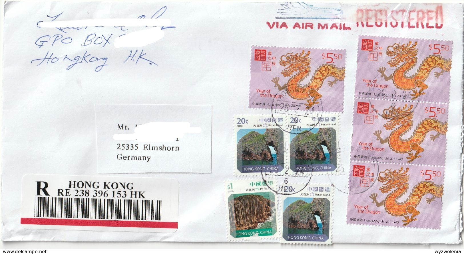 M 1450) Hong Kong 2024 Jahr Des Drachen (4) + Zusfr Auf R-Brief Nach Deutschland - Chinese New Year