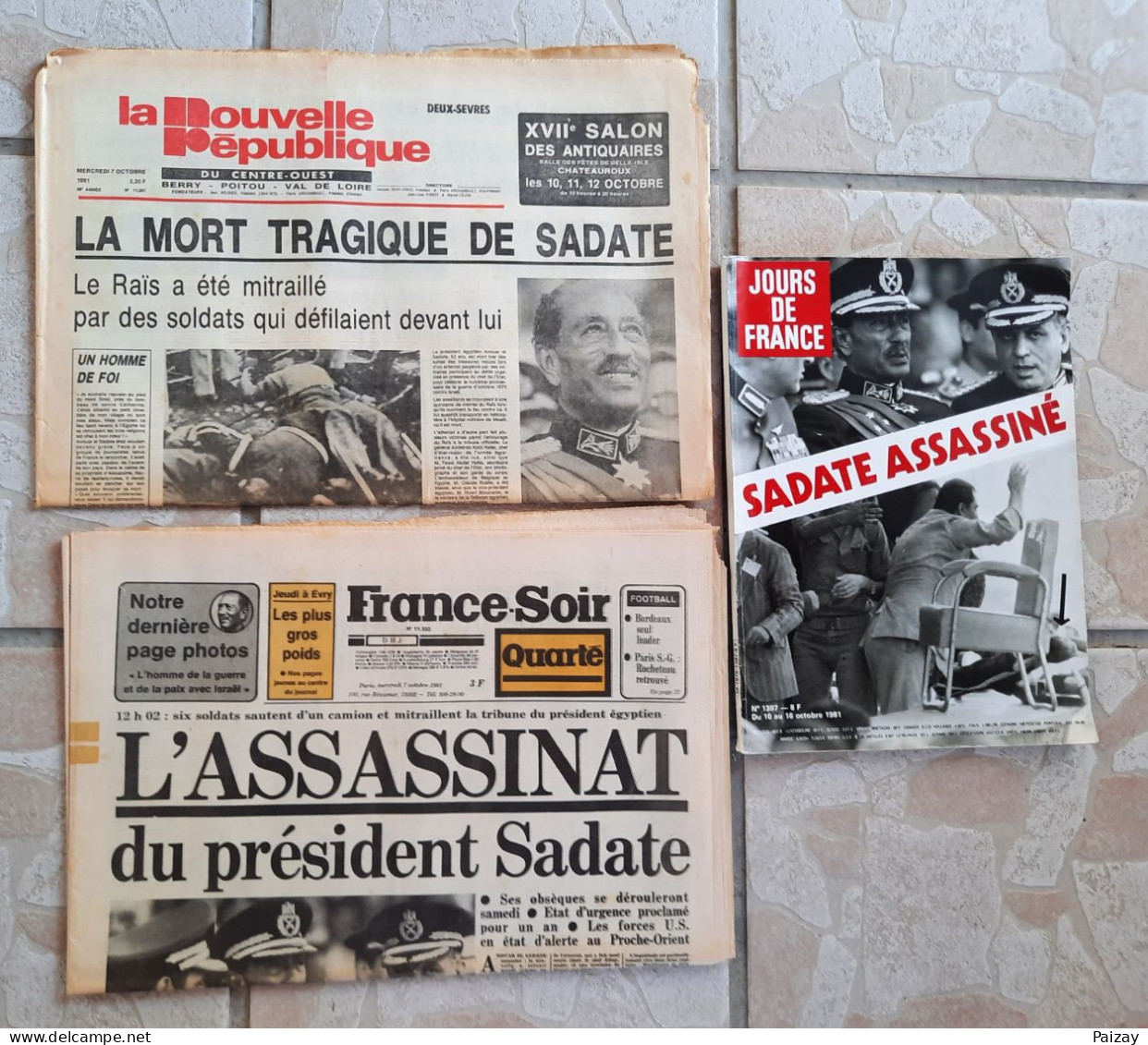 Jour De France France Soir Nouvelle République Mort De Sadate Le Raïs De L'Egypte Assassinat Par Soldats - Storia