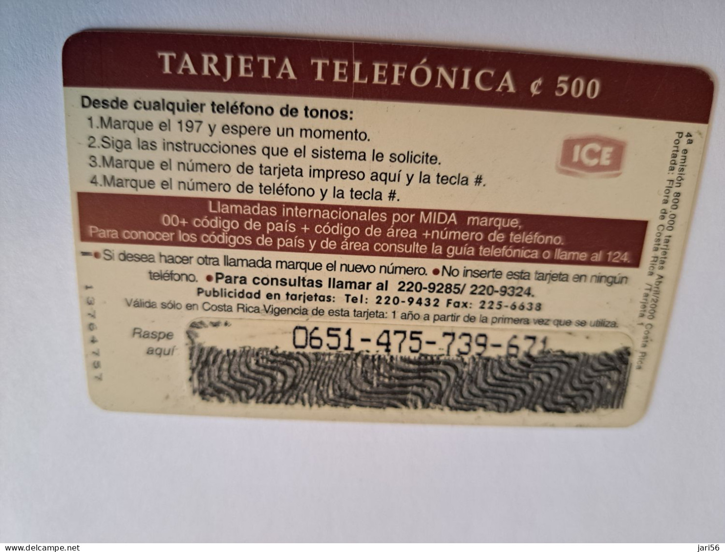 COSTA RICA /500 COLONES  / PREPAID/  /FLOWER /ORCHIDS / COLIBRI BIRD   Fine Used Card  ** 16451** - Costa Rica