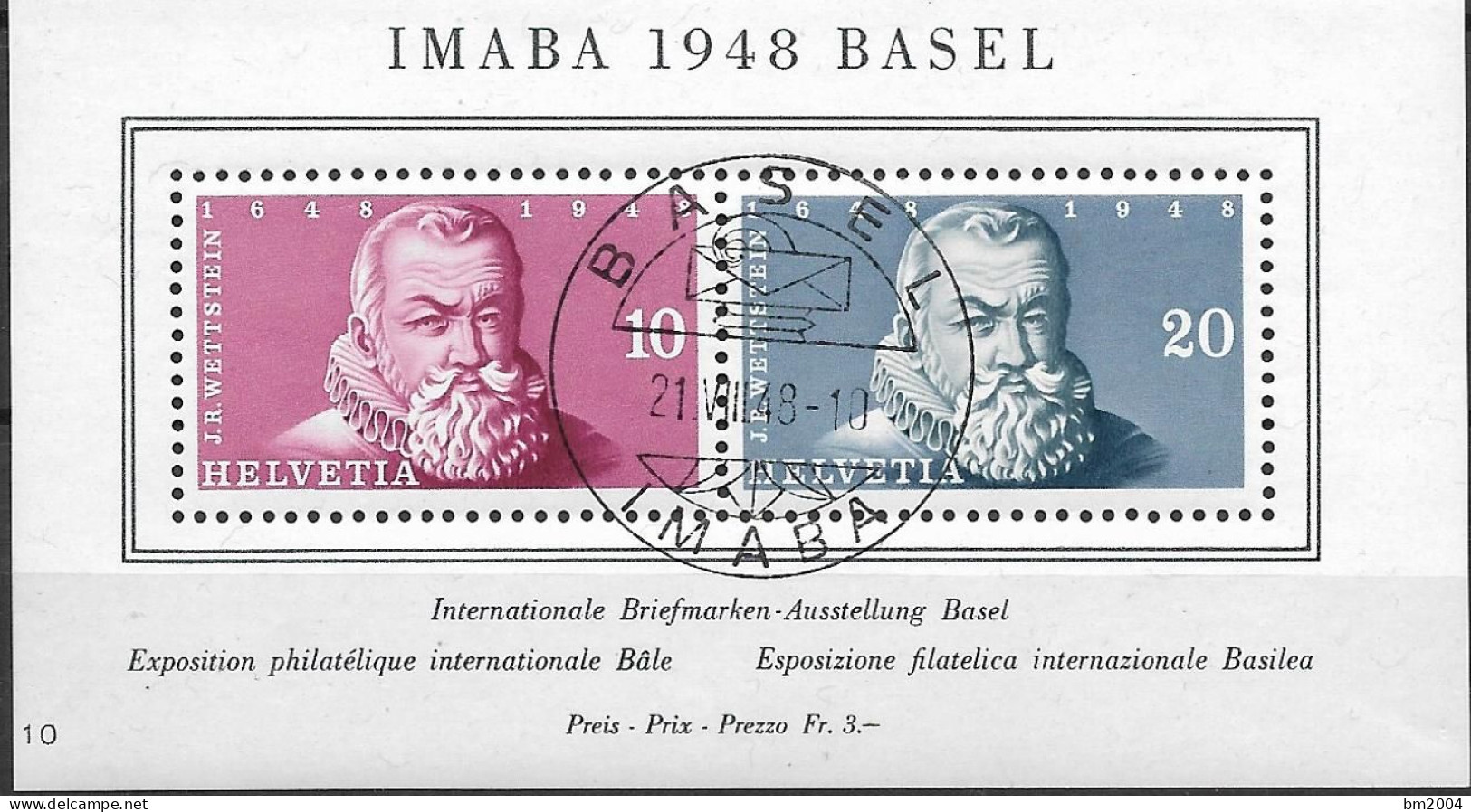 1948 Schweiz Mi. Bl. 13 FD-used  Internationale Briefmarkenausstellung IMABA 1948, Basel. - Oblitérés