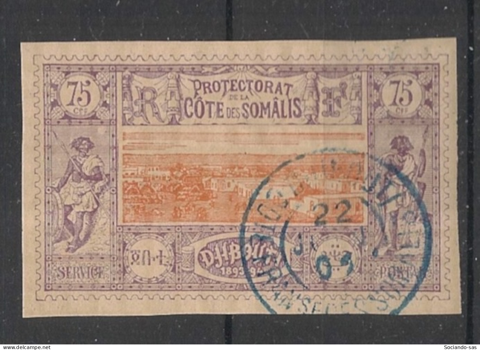 COTE DES SOMALIS - 1894-1900 - N°YT. 16 - Vue De Djibouti 75c Violet-brun - Oblitéré / Used - Gebraucht