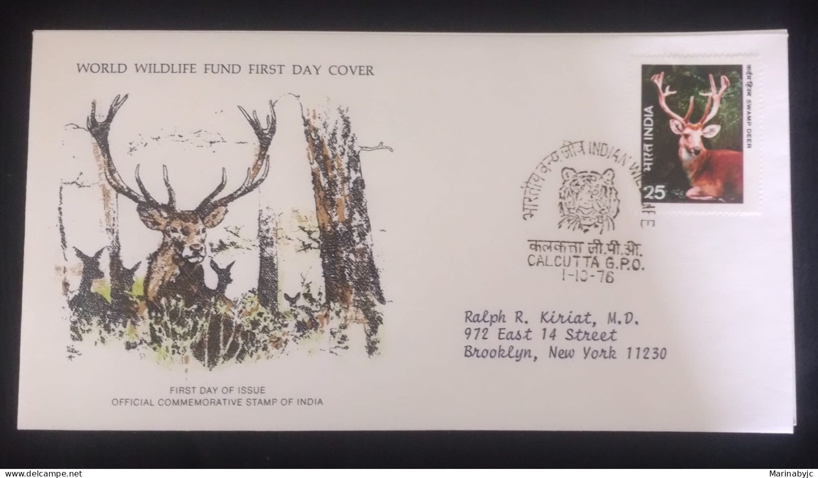 EL)1976 INDIA, WORLD WILDLIFE FUND, WWF, WILD FAUNA, TIDAL DEER, CIRCULATED TO NEW YORK - USA, FDC - Nuevos