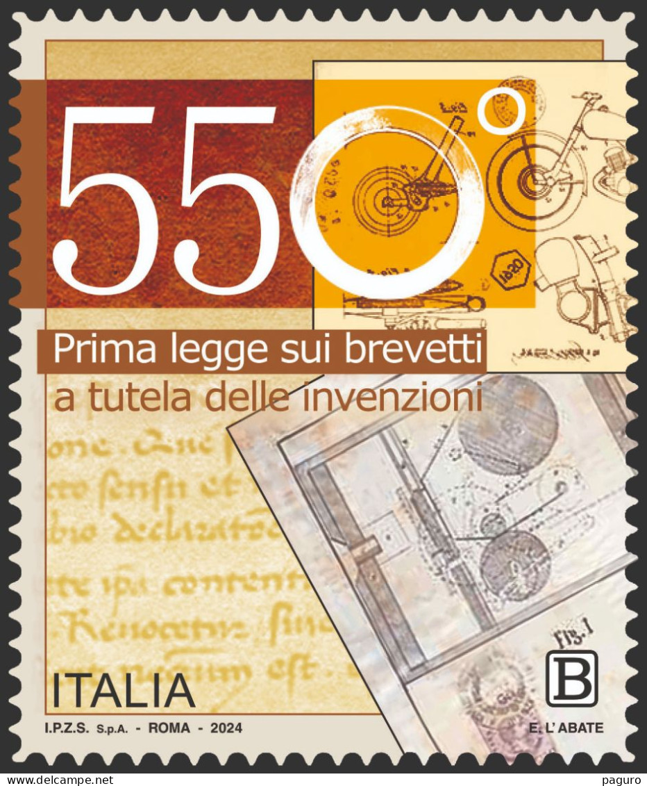 Italia Repubblica 2024 550º Anniversario Della Prima Legge Sui Brevetti MNH** Integro Valore 1,25 - 2021-...: Nieuw/plakker