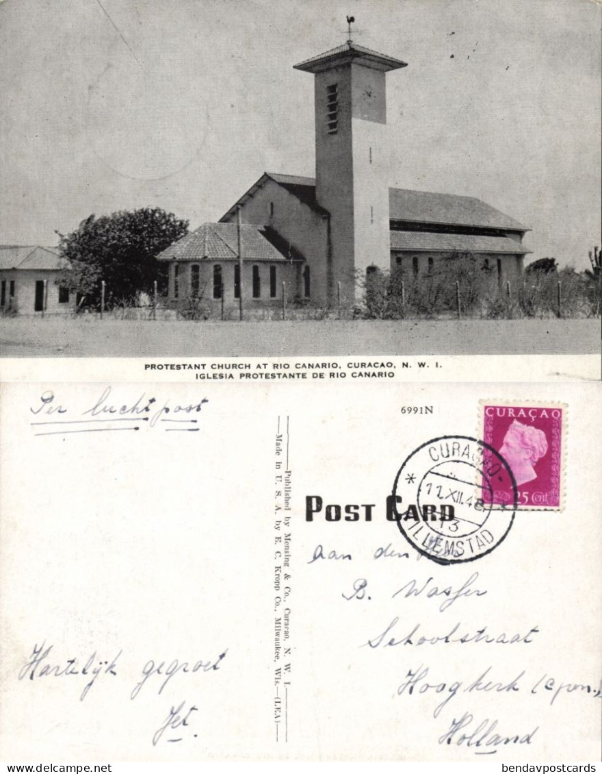 Curacao, N.W.I., WILLEMSTAD, Protestant Church Rio Canario (1948) Kropp 6991N Postcard - Curaçao