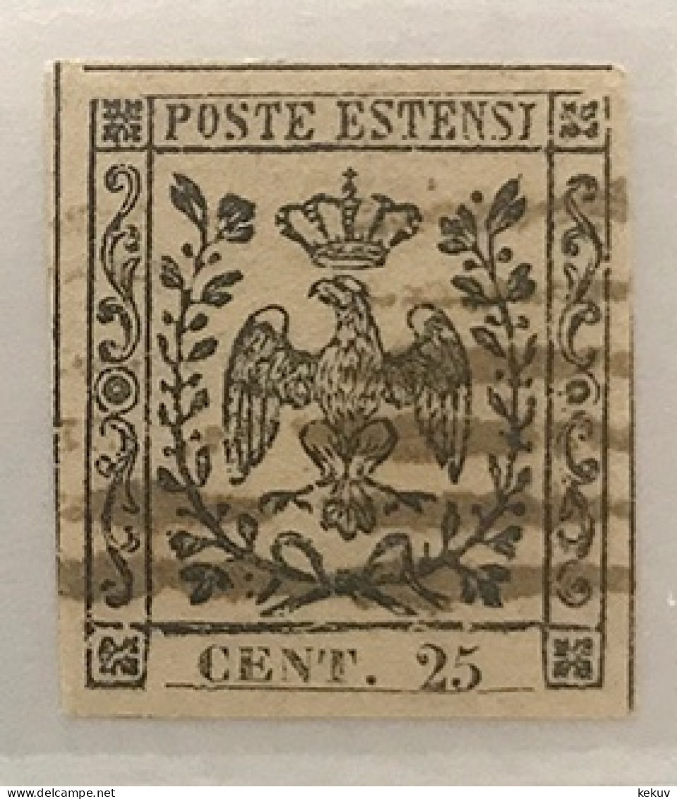 Módena 1852 - 25 C. Con Punto - Camoscio Chiaro - Usato - Quattro Ottimi Margini - Esemplare Di Alta Qualità. - Modène